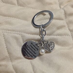 Silver Keychain with Heart and Pearl Charm